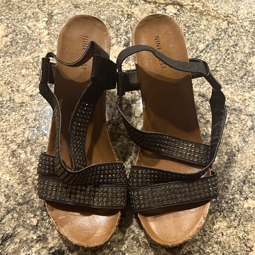 Nine West Wedge Sandals Rhinestone Straps
